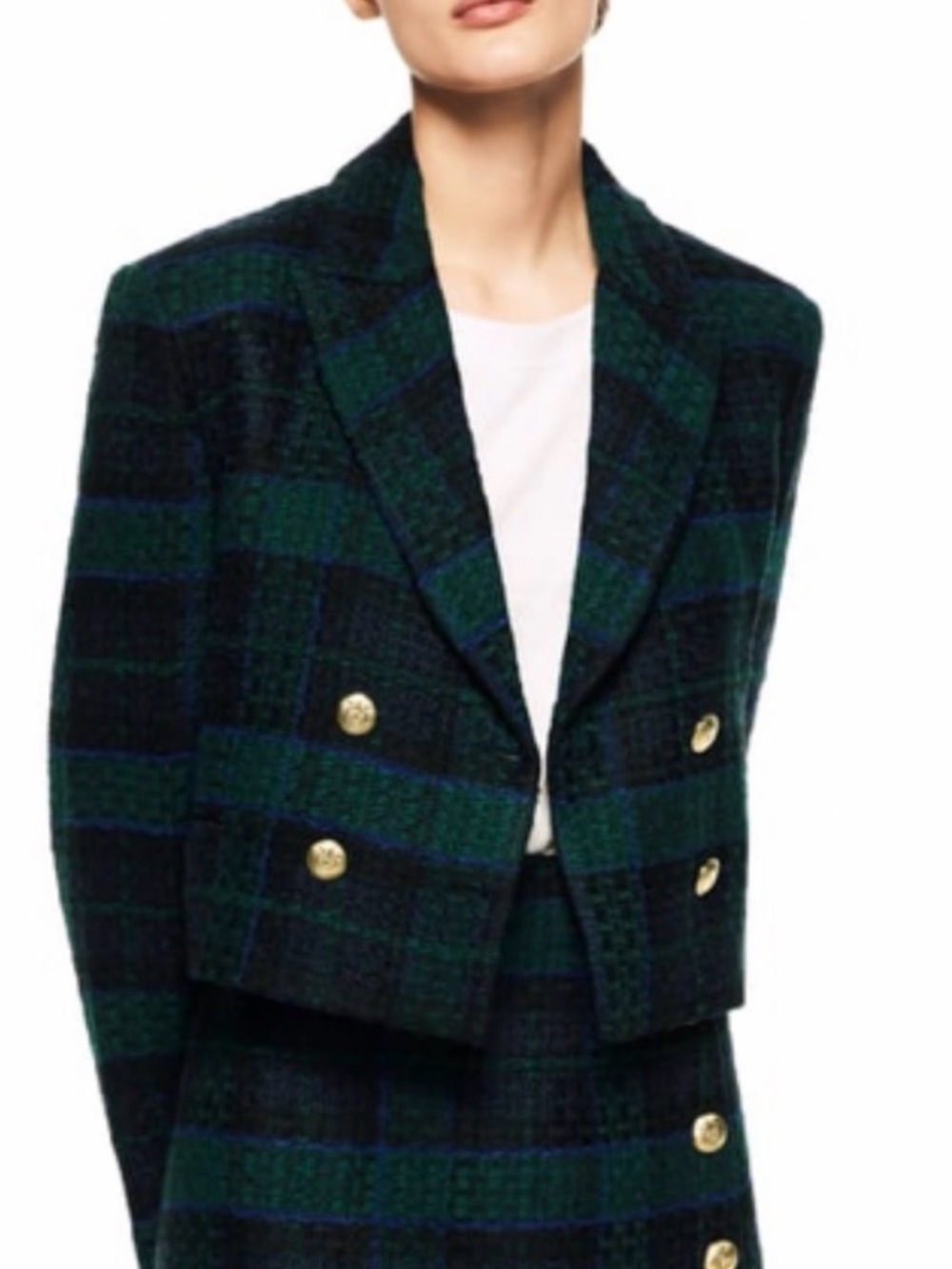 Zara Plaid Cropped Tweed Blazer